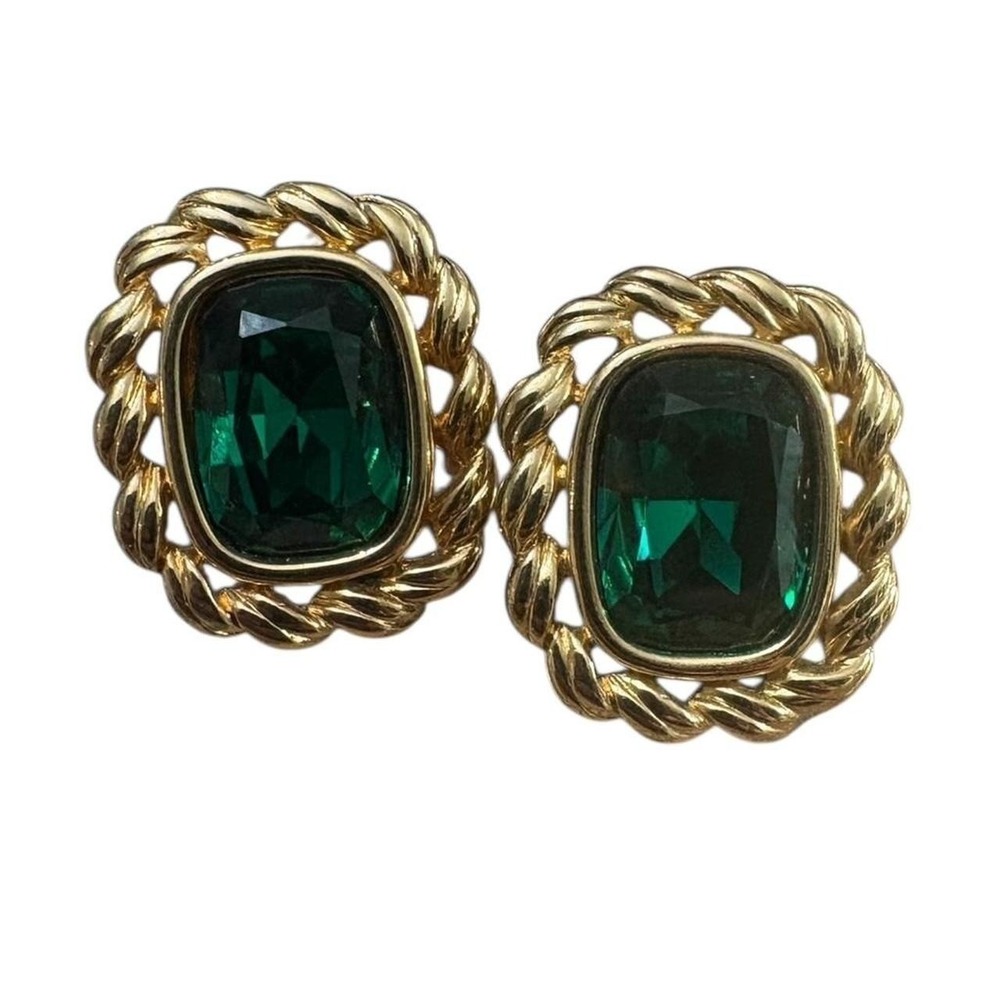 Vintage SAL Designer Emerald Color Earrings